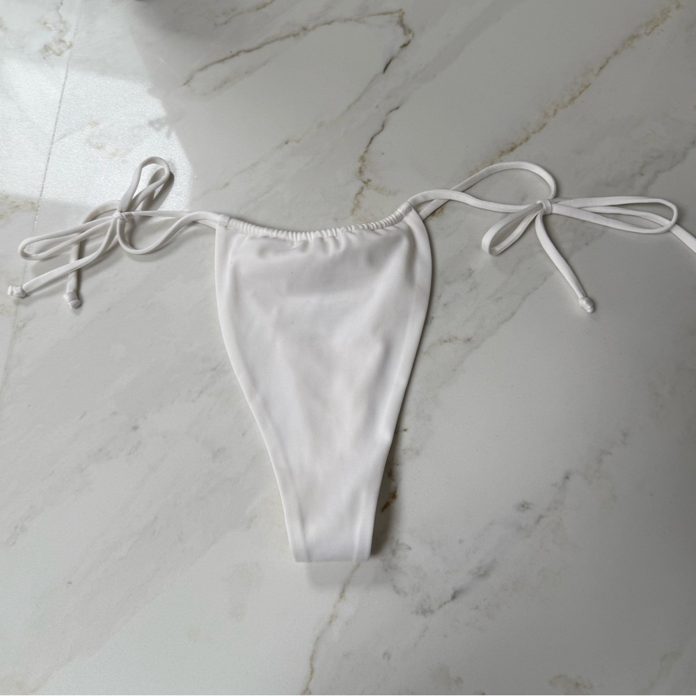 Neena Swim 👙 White Tie-Side Bikini Adjustable Bottom
